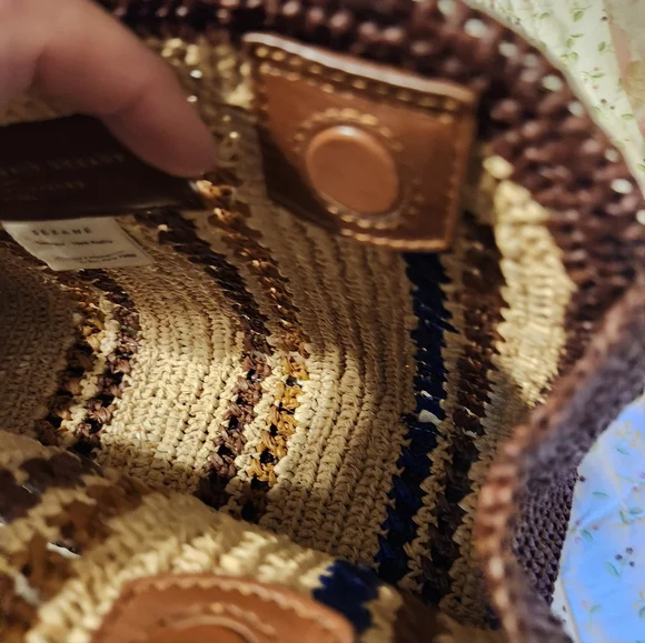Sezane Raffia Clutch Bag In Brown, Ecru, & Blue - Picture 6 of 7